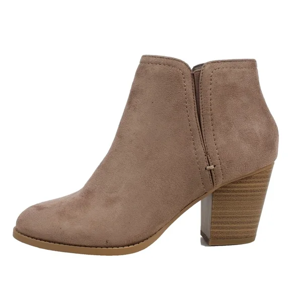 Piano Cement Faux Suede Stack Block Heel Ankle Boot - Picture 1 of 7